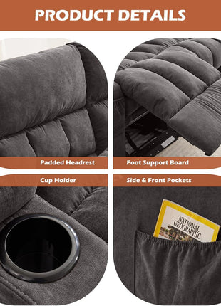 Oversized 3-Seat Manual Recliner Sofa with Cup Holders and Ergonomic Design for Living Room, Featuring Side Pocket for Adults