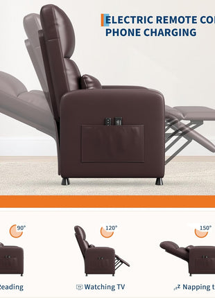 Ergonomic Power Recliner Chair with Heat and Massage Function, Adjustable Electric Recliner in PU Leather, Tall Back and Padded Seat for Home Theater Seating in Living Room