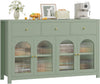Buffet Cabinet with Storage, 55.1" Large Sideboard Buffet, Farmhouse Kitchen Cabinet with 3 Drawers and 4 Doors, Wood Coffee Bar Table for Kitchen, Green