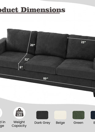 Deep Seat Loveseat and 3-Seater Sofa Set, 89" Couch for Living Room, 2-Piece Sleeper Sofa in Dark Grey Chenille for Apartments