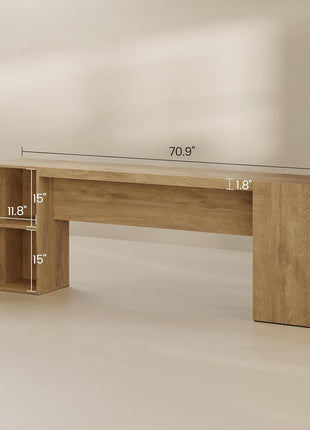 70.9-Inch Extra Long Console Table with Dual Storage Cabinets, Wooden Sofa Table for Behind Couch, Elegant Entryway Table with Double Base for Living Room, Hallway, and Foyer in Natural Oak Finish