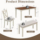 6-Piece Solid Wood Dining Table Set, Upholstered Chair W/Bench Seat, Seating for 6,60'' Farmhouse Wood Kitchen Chairs Set for Living Room, Dining Room, Kitchen, Cream White