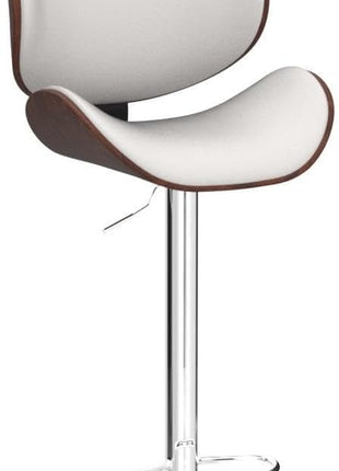 Set of 2 Adjustable Modern Swivel Bar Stools with Bentwood Seat and Back in White PU Leather, Perfect for Kitchen Counters and Dining Areas