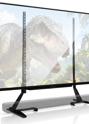 Height Adjustable Universal TV Stand for TVs up to 77 Inches, Compatible with Soundbars, Supports up to 80 lbs, Black Finish