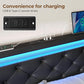 Full Bed Frame with LED Lights and Charging Station, PU Leather Bed with Drawers, Wooden Slats, Noise Free, Easy Assembly, Black