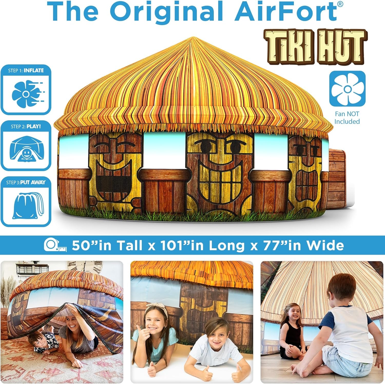 The Original Patented Airfort - Build a Fort in 30 Seconds, Inflatable Fort for Kids, Play Tent for 3-14 Years, a Playhouse Where Imagination Runs Wild, Fan Not Included (Tiki Hut)