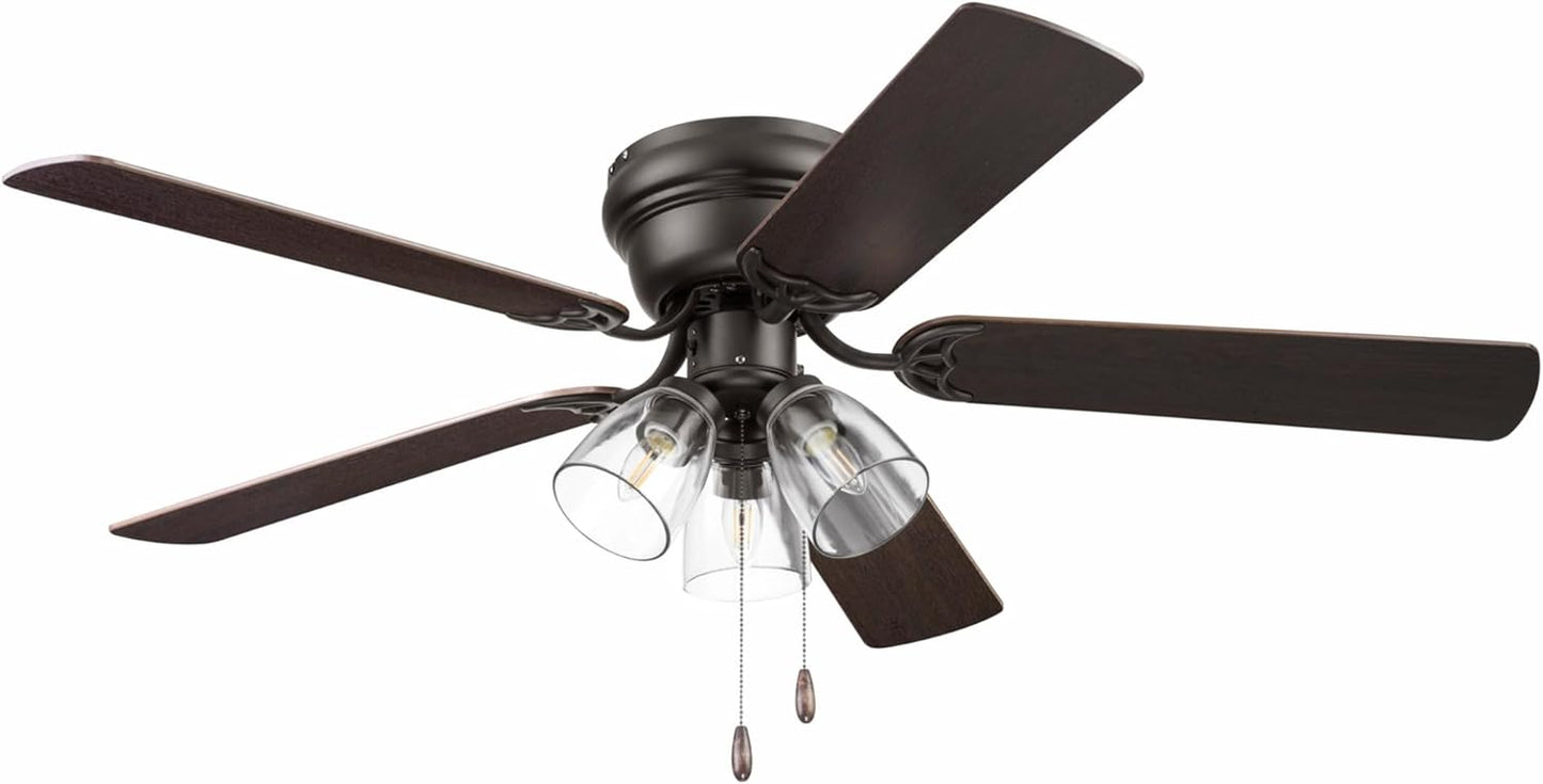 Ceiling Fans 52" Renton Bronze Indoor Fan with Clear 3 Light LED Multi Arm; E26/B11 Bulb and Pull-Chains, Traditional Style, 5 Reversible Barnwood/Dark Chestnut Blades, 51439