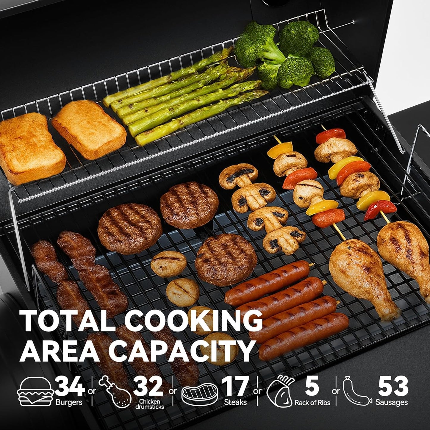 CC1830S BBQ Charcoal Grill and Offset Smoker | 823 Square Inch Cooking Surface, Outdoor for Camping | Black