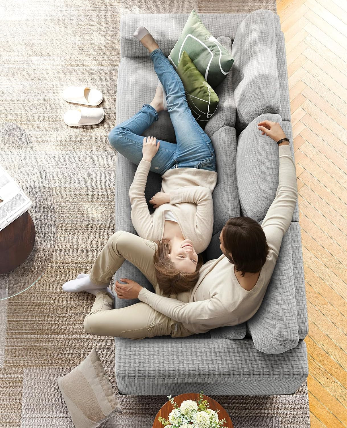 Amada 89" Sofa, 3 Seater Couch Sofa for Living Room, Modern Sofa with Wide Armrests & Deep Seats, Comfy Couch with Removable Washable Covers & Linen Fabric, Easy Assembly (Grey, 3 Seater)