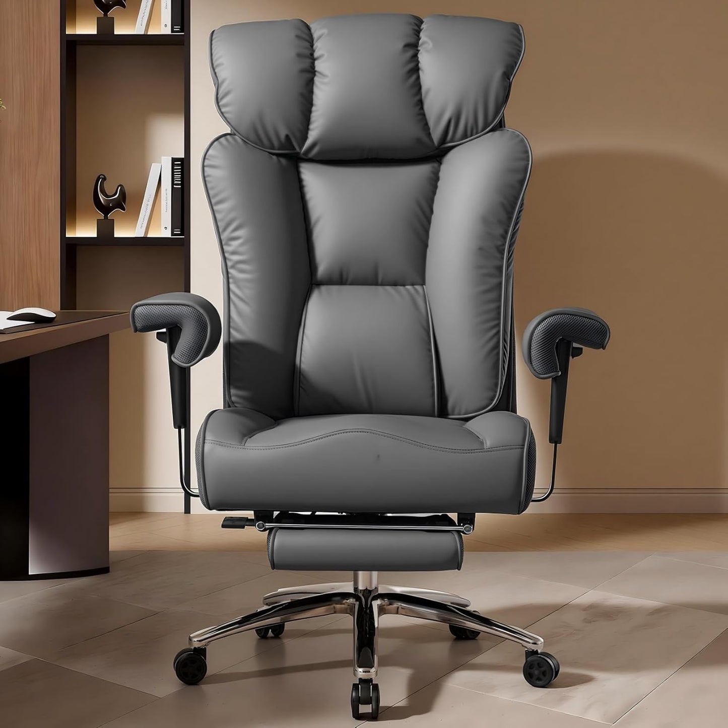 Desk Office Chair, Ergonomic Office Chair with Adjustable Headrest & Lumbar Support, PU Leather Back Computer Desk Chair for Home Office or Gaming, Swivel Height Adjustable Task Chair