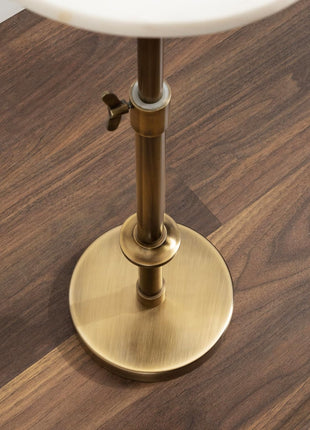 Engles Traditional Adjustable-Height Pedestal Drink Table - 10" x 10" x 30" - White Marble Top with Antique Brass Base - Vintage Round Indoor Metal Plant Stand