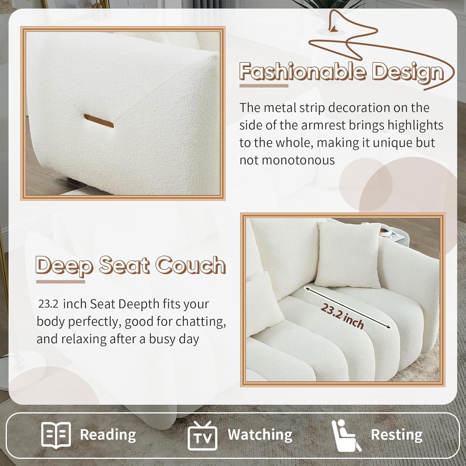 Set of 3 Teddy Sofa for Living Room, Modern 2 Units Deep Seat Sofa Chairs and an Oversized 3-Seater Cloud Boucle Couch for Bedroom, Office, Apartment, Furniture Set, Beige (3 Pieces)