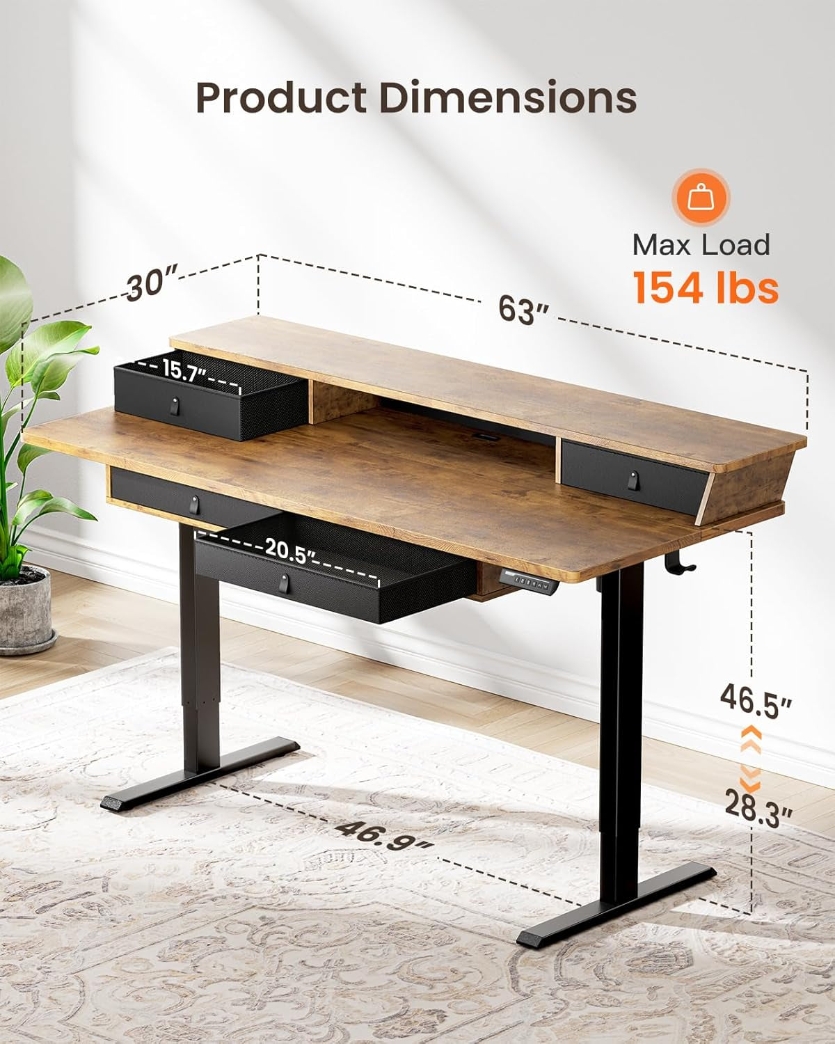 Electric Standing Desk with 4 Drawers, Height Adjustable Desk with Storage, C-Clamp Mount Compatible, Computer Home Office Table with Cable Management Tray