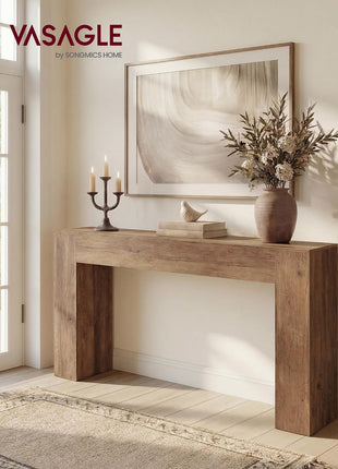 Farmhouse-Inspired Entryway Console Table with Sturdy Thick Top, Easy Assembly, Dimensions: 11.8 x 63 x 31.5 Inches, Honey Brown Finish