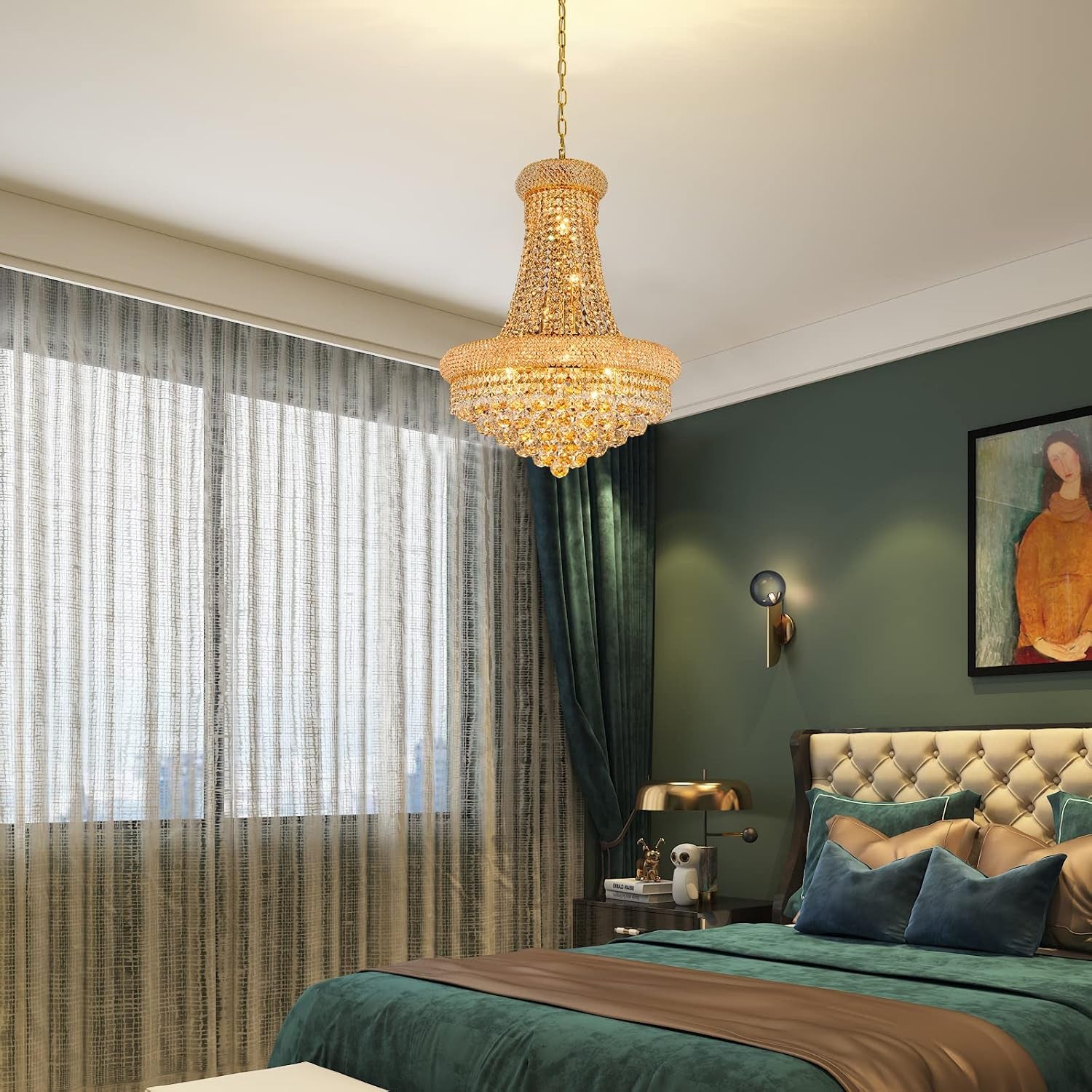 Crystal Chandeliers for Dining Room Light Fixture,Empire Style K9 Crystal Chandeliers for Entryway,12 Lights Gold Luxury Lighting Fixtures for Living Room Stairway Bedroom Foyer D22 Inch