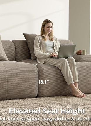 118" Lumicord Modular Sectional Sofa with Ottoman - Ready to Use in Elegant Light Brown Corduroy for Your Living Room