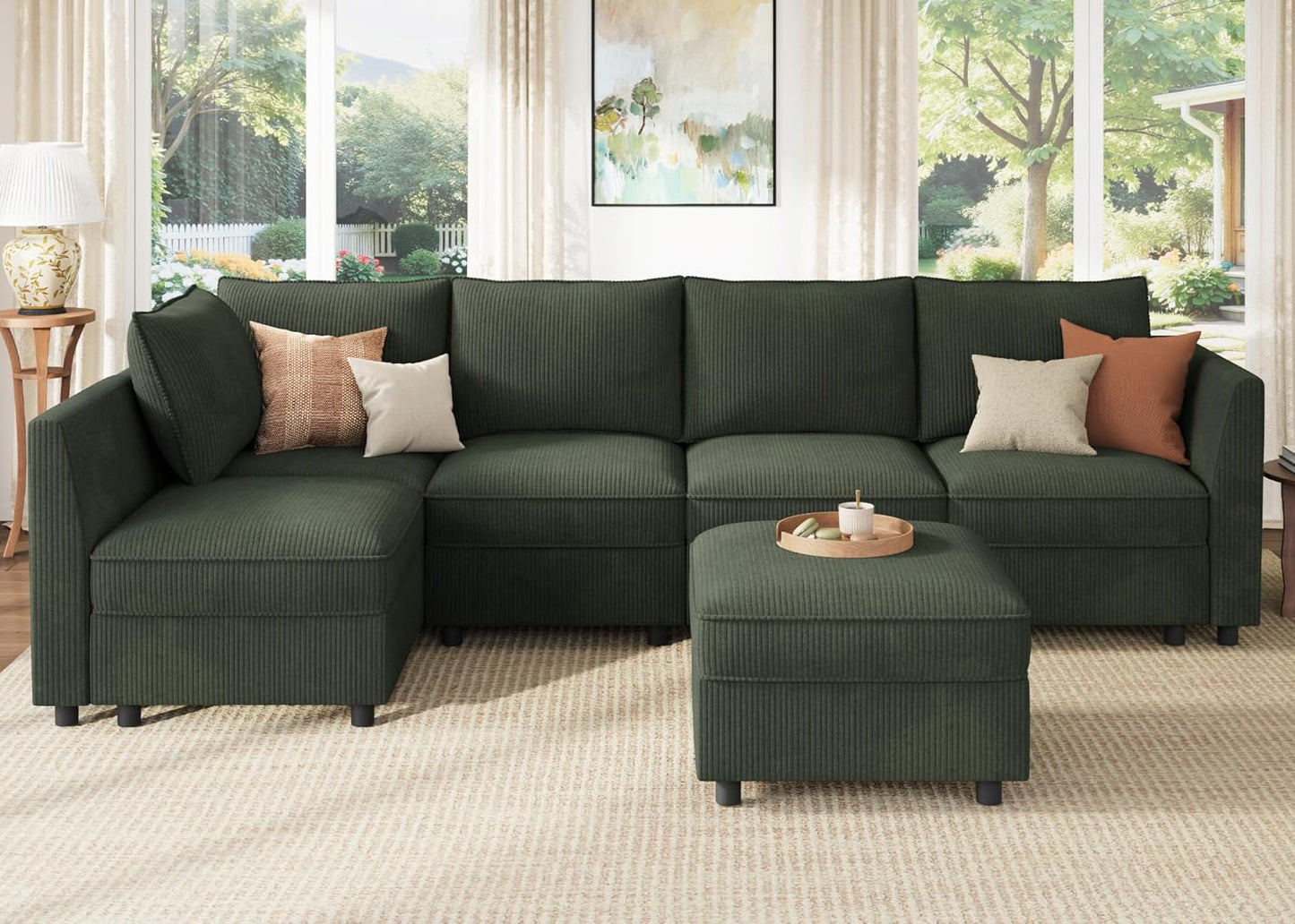 Modular Sectional Sleeper Sofa Green Couch L Shaped Sectional Sofa with Storage, Convertible Couches for Living Room - Green