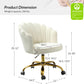 Velvet Home Office Desk Chair with Gold Base, Adjustable Swivel Task Chair for Vanity, Women'S Modern Cute Shell Back Upholstered Design, for Living Room, Ivory