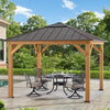 Hardtop Gazebo 11 X 11 Ft. Cedar Framed Wood Gazebo with Brown Steel and Polycarbonate Hip Roof Hardtop for Garden, Backyard Shade