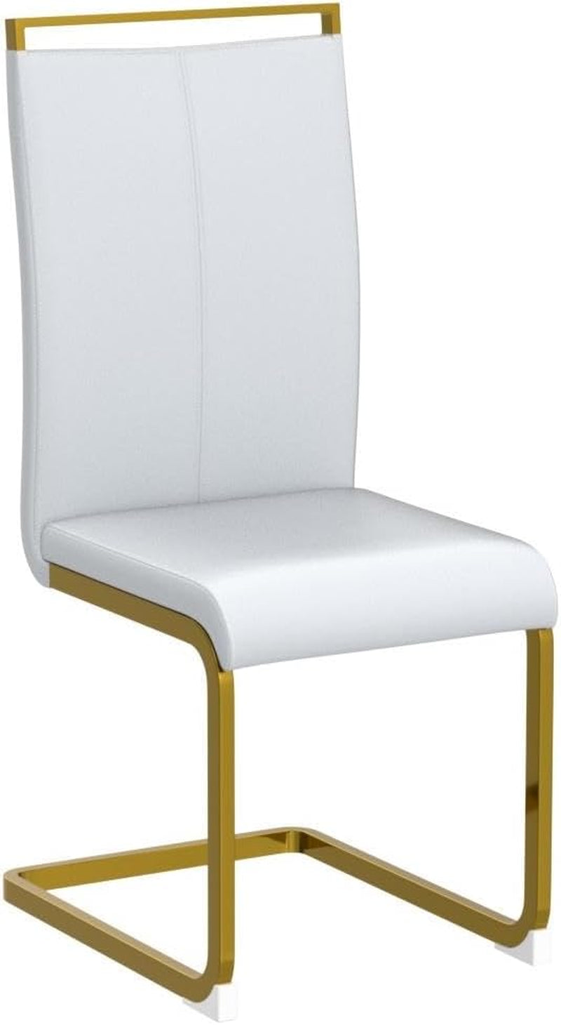 Modern Leather Dining Chairs Set of 4,Armless Kitchen Chairs,Dining Room Chairs with Upholstered Padded Seat and Sturdy Gold Legs for Dining Room,Kitchen (Set of 4, Light Grey-Gold Leg)