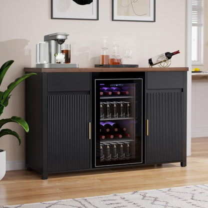 Large Coffee Bar Cabinet with Fridge Space, Mini Fridge Cabinet with Wine Storage, Buffet Sideboard Table for Home, Fluted Modern Design,53.2" L