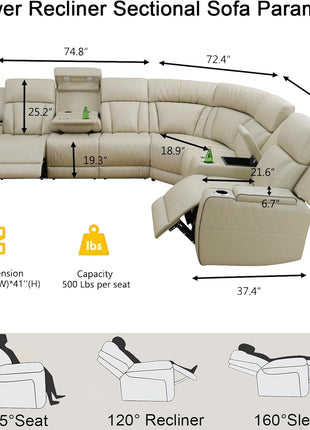 Luxury Leather Power Reclining Sectional Sofa Set with LED Lighting, USB Ports, and Storage Solutions for Modern Living Rooms and Home Theaters