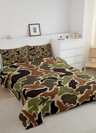 Duck Hunter Green Camouflage Twin Comforter Set for Boys and Teens - Breathable Camo Army Bedding Quilt Set for Room Decor