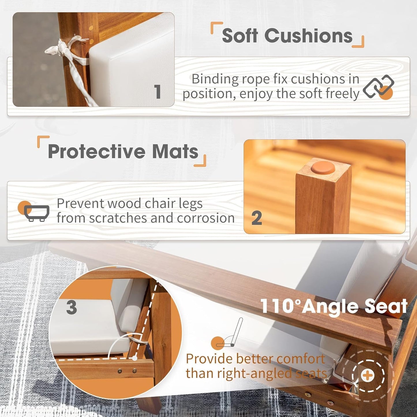 Patio Furniture 4 Piece Acacia Wood Outdoor Conversation Sofa Set with Table & Cushions Porch Chairs for Garden, Deck, Backyard, Natural