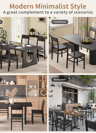 Set of 4 Rustic Wood Dining Chairs with Reinforced Metal Frame and Slat Back in Dark Black, Modern Farmhouse Style for Kitchen and Dining Room