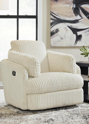 Ashley Signature Design Tie-Breaker Cozy Contemporary Manual Press-Back Swivel Glider Rocker Recliner with Two Bolster Pillows and Hidden Storage in White