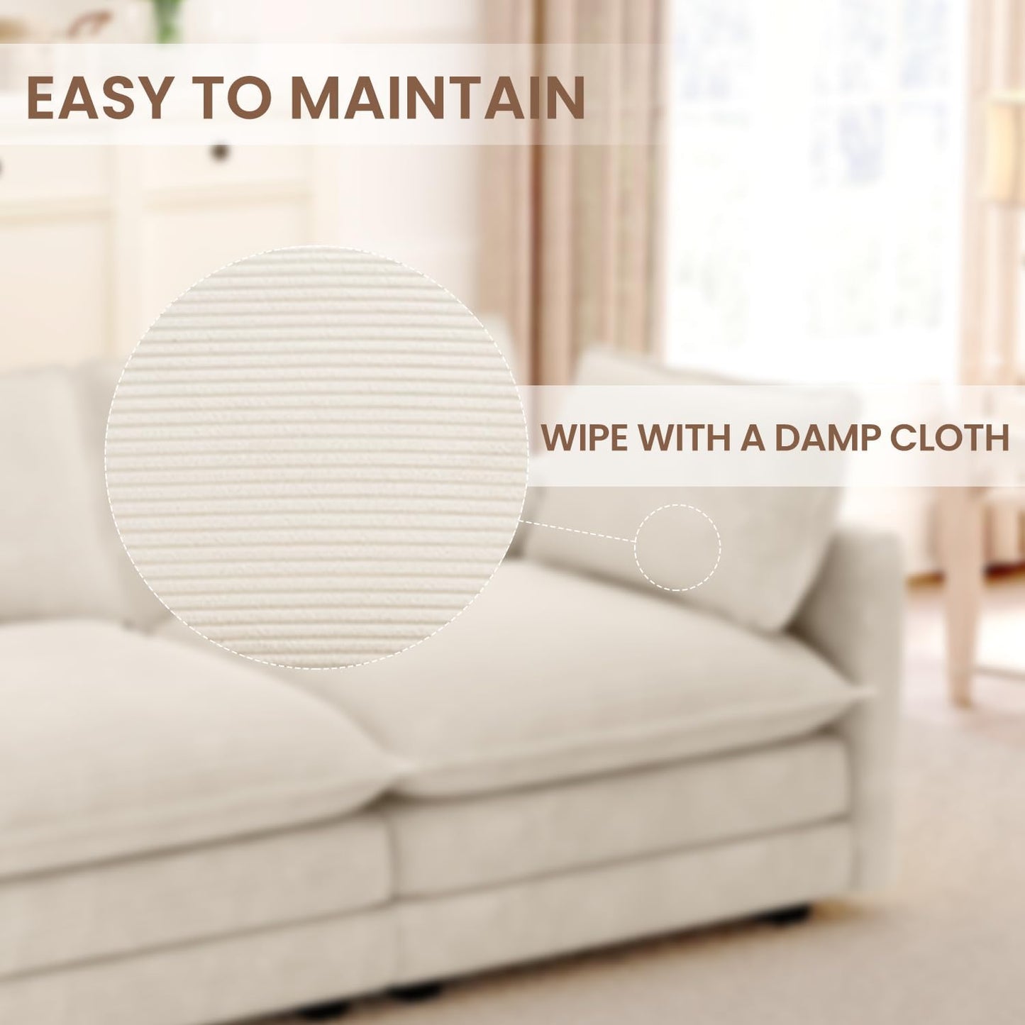 78'' Sectional 2 Seat Cloud Loveseat with 2 Throw Pillows, Modern Corduroy Love Seat, Cozy Sofa for Living Room, Office and Bedroom, Beige