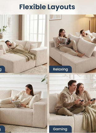 108" Modular Cloud Sectional Sofa with Left-Facing Chaise, Upholstered Deep Seat Sectional Couch for Living Room and Bedroom, No Assembly Required (Beige)