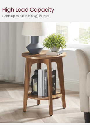MAEZO Collection - Set of 2 Two-Tier Round Side Tables with Tapered Legs and Curved Transitions for Compact Living Spaces in Honey Brown