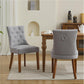 Upholstered Tufted Dining Chairs Set of 2, Fabric Side Dining Room Chairs with Nailhead Back Ring Pull Trim Solid Wood Legs, Grey