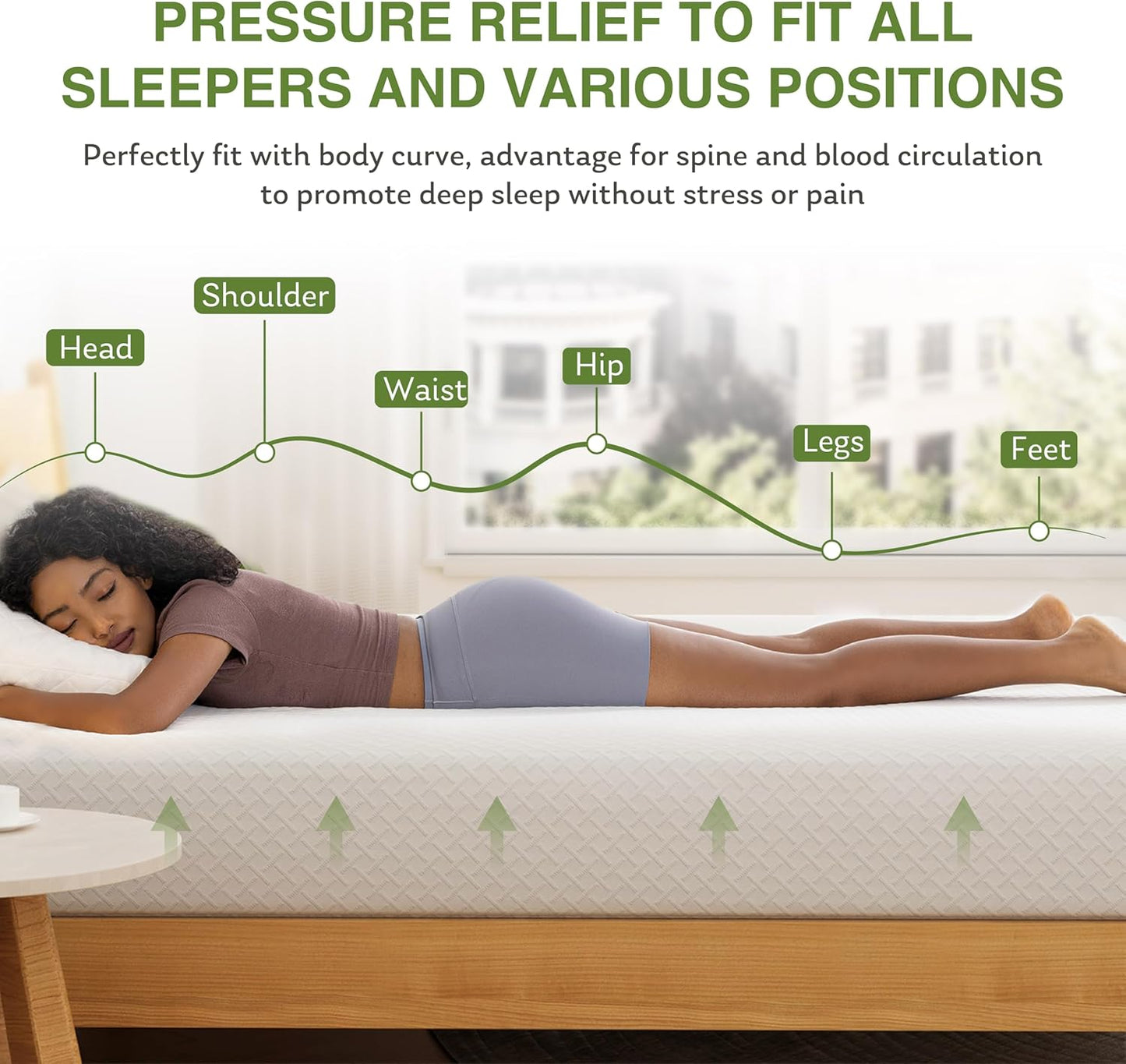 8 Inch Twin Mattress, Memory Foam Mattress with Cooling Green Tea Gel, Relieve Pressure with Medium Firm Support, Certipur-Us Certified, 75''L X 38''W, White