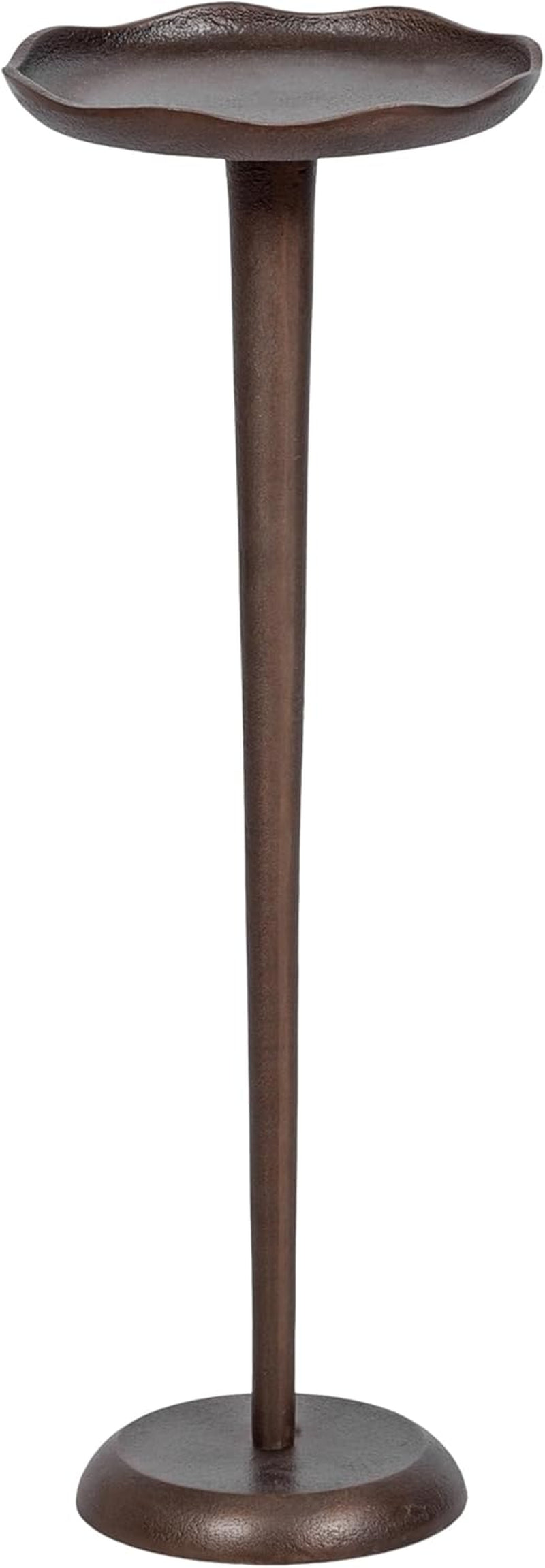 Alessia Modern Decorative Metal Drink Table, 8 X 8 X 22, Bronze, round Cast Aluminum Pedestal Plant Stand with Rough Texture and Deckled Edge