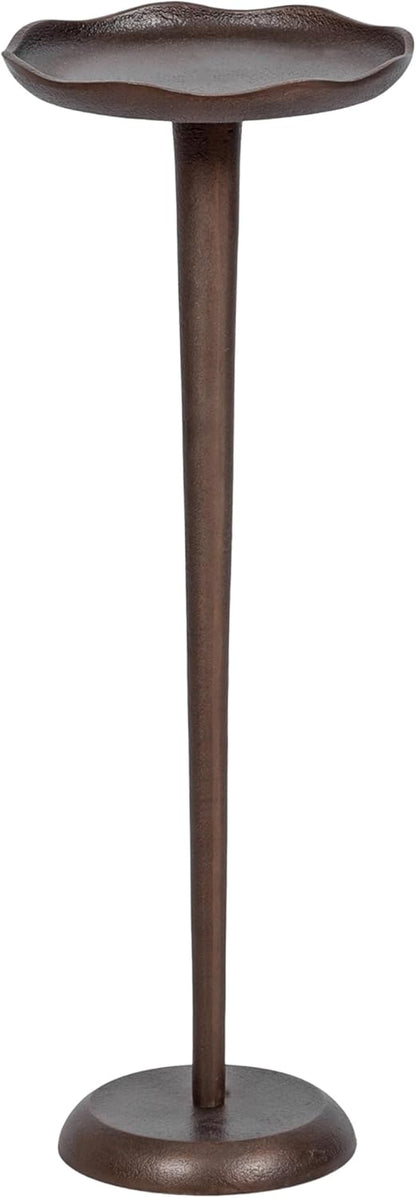 Alessia Modern Decorative Metal Drink Table, 8 X 8 X 22, Bronze, round Cast Aluminum Pedestal Plant Stand with Rough Texture and Deckled Edge