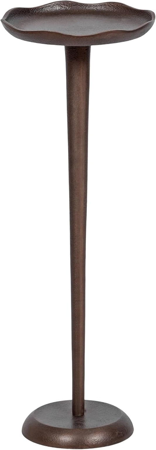 Alessia Modern Decorative Metal Drink Table, 8 X 8 X 22, Bronze, round Cast Aluminum Pedestal Plant Stand with Rough Texture and Deckled Edge