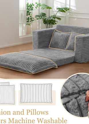 Convertible Loveseat Sleeper Sofa - 3-in-1 Pull-Out Futon Couch with Cushions and Pillows in Dark Grey for Living Room Decor