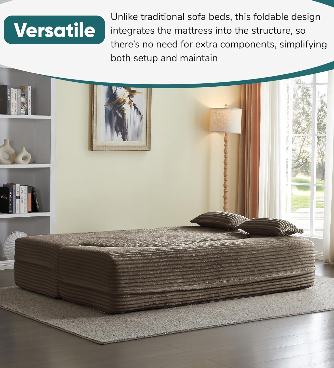 78In Sofa Couch Convertible Oversized Cloud Loveseat Minimalist Sleeper Sofa Bed for Living Room, Apartment, Office, No Assembly Required (Coffee Corduroy)