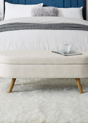 43.5-Inch Upholstered Storage Ottoman Bench with Safety Hinge, Beige Linen, Ideal for End of Bed and Entryway Seating, Supports Up to 330 lbs