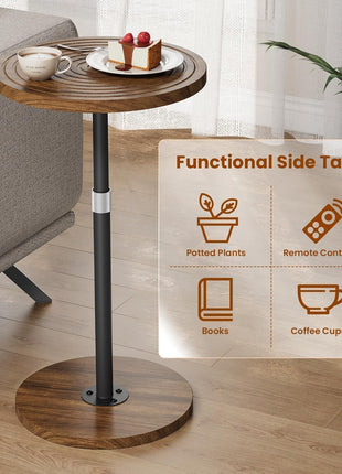 Adjustable-Height Round Side Table with Weighted Base, Versatile Cocktail and Accent Table for Living Spaces, Walnut Finish