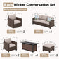 Swivel Glider Patio Furniture Set Outdoor Furniture Brown Wicker Rattan Patio Conversation Sets with Cushion outside Sofa Set,7 Pieces with Rectangular Firepit Table,9 Seats,Beige