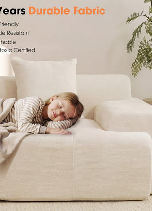83.5" Boneless Loveseat Sofa - Cloud Comfy Modular Couch with 30" Deep Seat for Living Spaces - Easy Setup (Beige) | Includes 11.8" Thick Backrest, 2 Pillows, Durable Fabric, 15.4" Wide Armrests, and Non-Slip Base