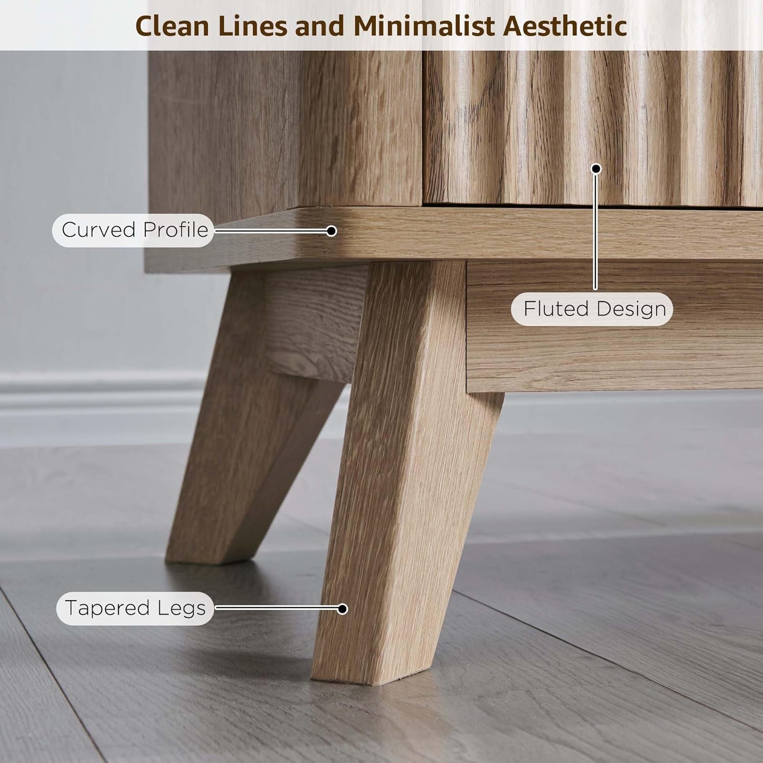 70" Mid Century Modern Fluted TV Stand, Entertainment Center, Sideboard, Media Console for Living Room with 2 Soft Close Door/Adjustable Shelves (Natural Oak)