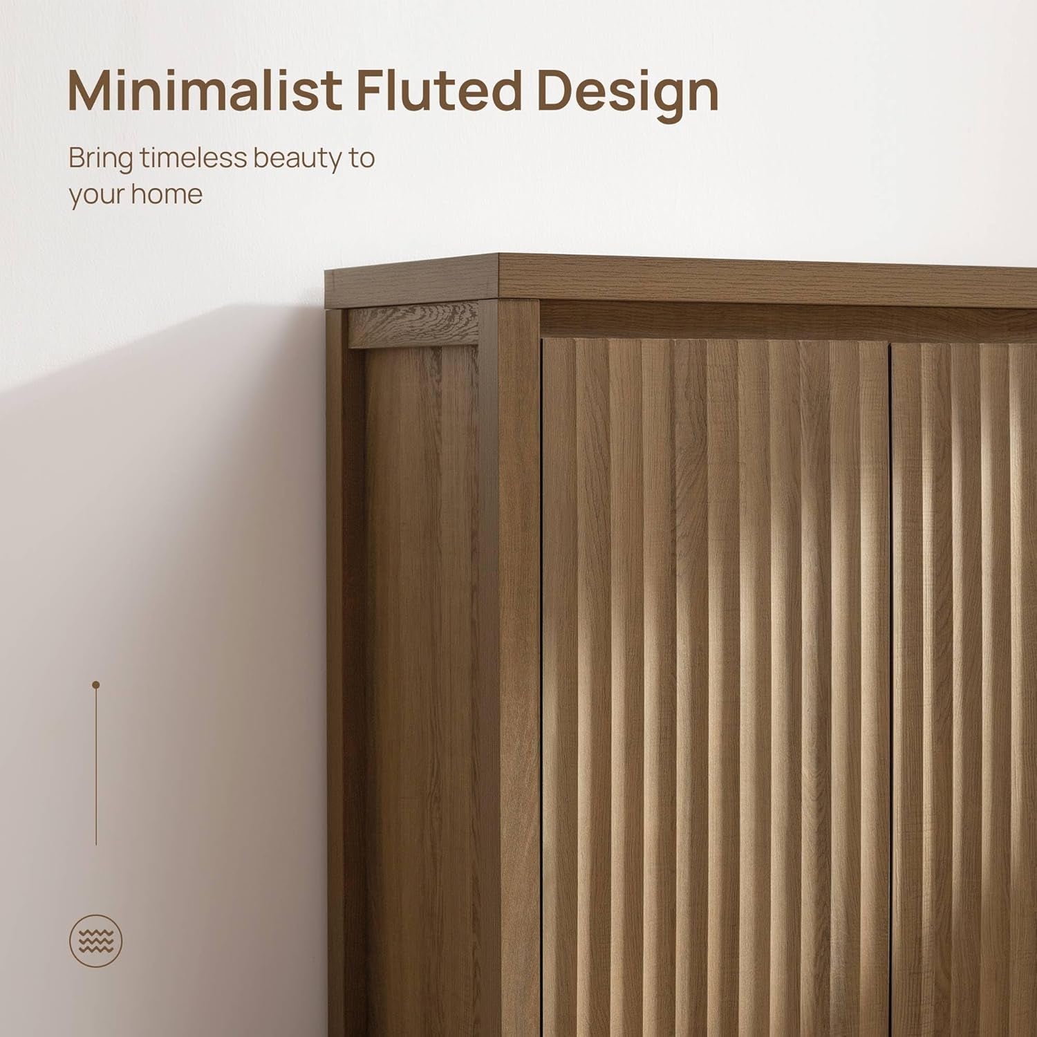 Sideboard Buffet Cabinet with Storage, Fluted Credenza Console Cabinet with Adjustable Shelves, Farmhouse Coffee Bar Storage Cabinets for Kitchen, Living Room, Entryway, Caramel Oak, 2 PCS