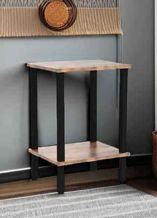 Set of 2 End Tables with Dual-Tier Storage Shelves for Living Room and Bedroom, Perfect for Compact Spaces, Model TB01BB035