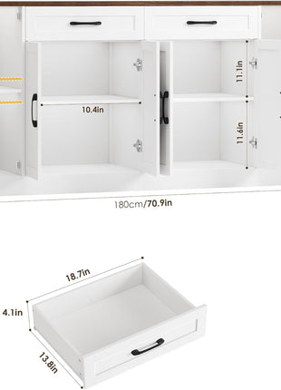 71” Large Buffet Cabinet with Adjustable Shelves and Soft-Close Doors, Versatile Wood Console Table for Kitchen and Dining Room, White Finish