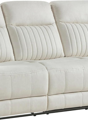 Manual Double Reclining Sofa in Polished Microfiber Upholstery, 3-Seater Wall Hugger Recliner for Living Room, Easy Assembly, Beige