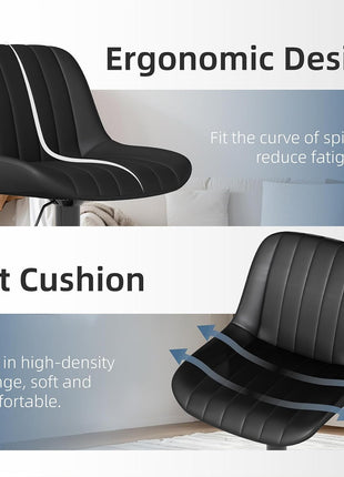 Set of 2 Adjustable Swivel Counter Height Bar Stools with Backrest, Armless PU Leather Kitchen Island Chairs in Black